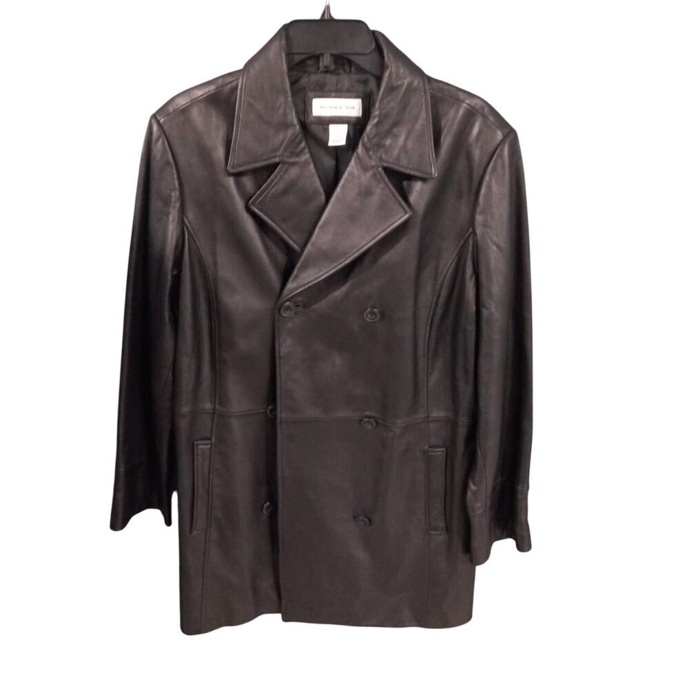 Preston & York Chocolate Black Lambskin Leather Peacoat Y2K Sz XL